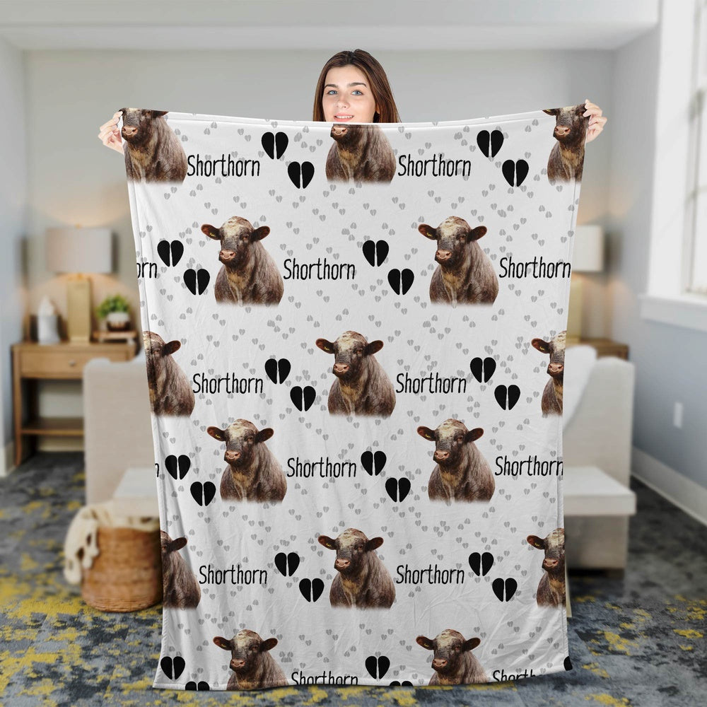 Shorthorn Cattle Happy Pattern Blanket, Farm Blanket, Farm Animal Blanket