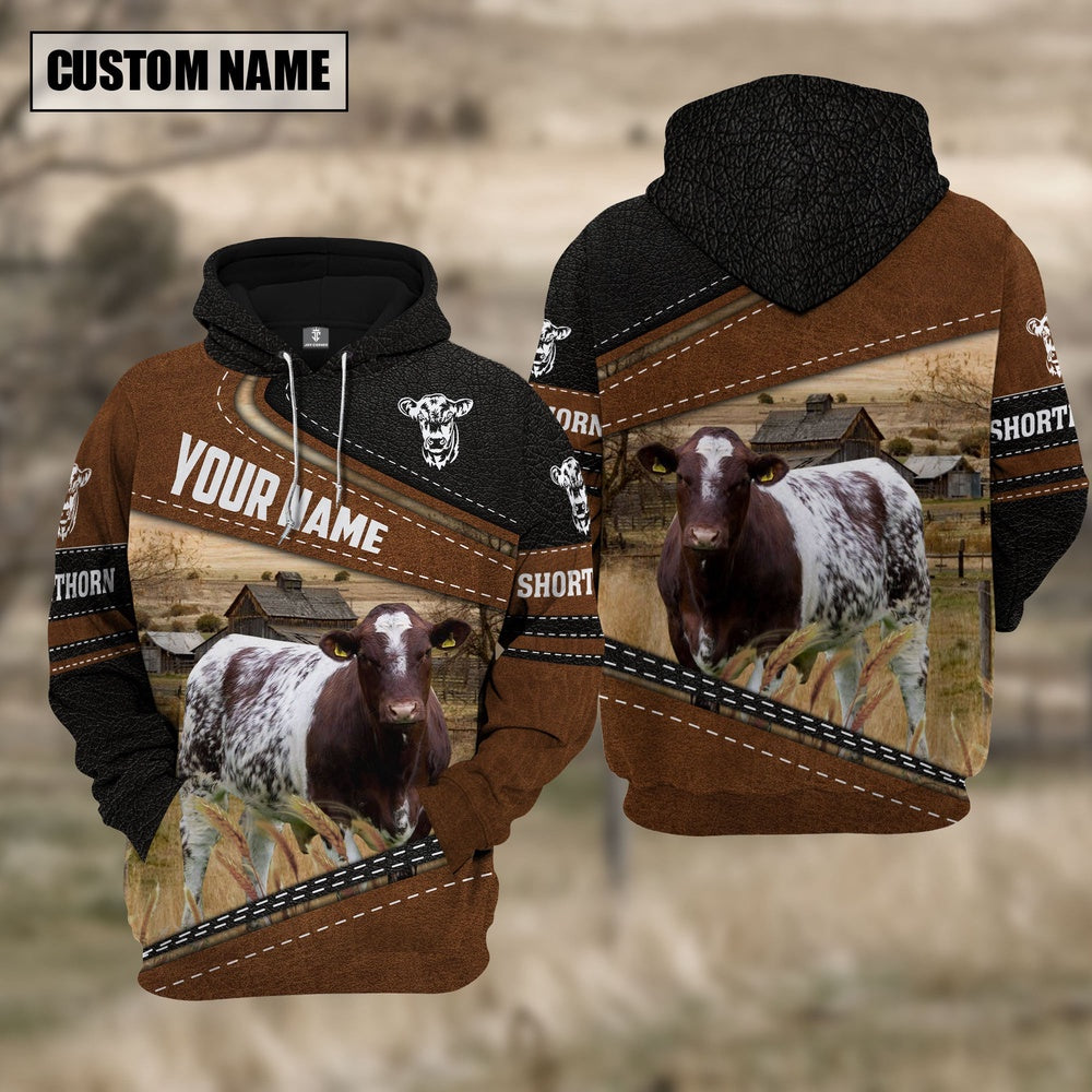 Shorthorn Cattle Leather Pattern Farm Personalized 3D Hoodie, Farmer Hoodie, Custom Farm Shirts, Farmer T Shirt