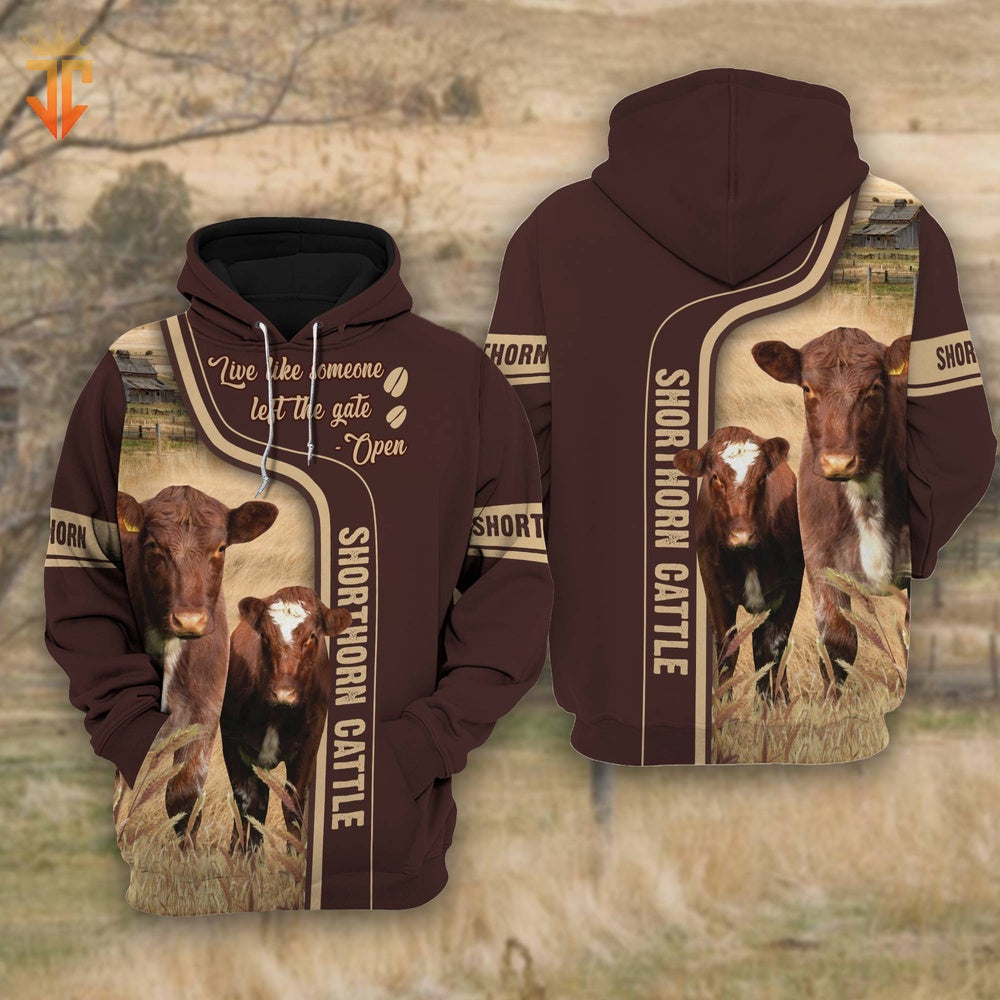 Shorthorn Cattle Live Like Someone left the gate open Shirts, Farmer Hoodie, Farm Themed Shirts, Farm Tee Shirts