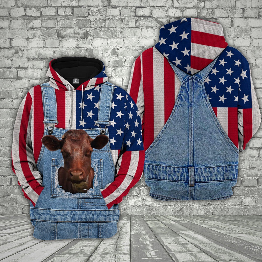 Shorthorn Cattle US Flag Farm Personalized 3D Hoodie, Farmer Hoodie, Custom Farm Shirts, Farmer T Shirt