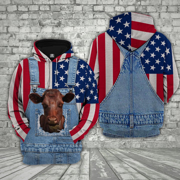 Shorthorn Cattle US Flag Farm Personalized 3D Hoodie, Farmer Hoodie, Custom Farm Shirts, Farmer T Shirt