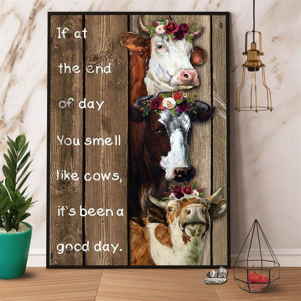 Shorthorn Cow Farm You Smell Like Cows It'S Been A Good Day Flowers Wreath Canvas, Farm Canvas, Farm Art Decor