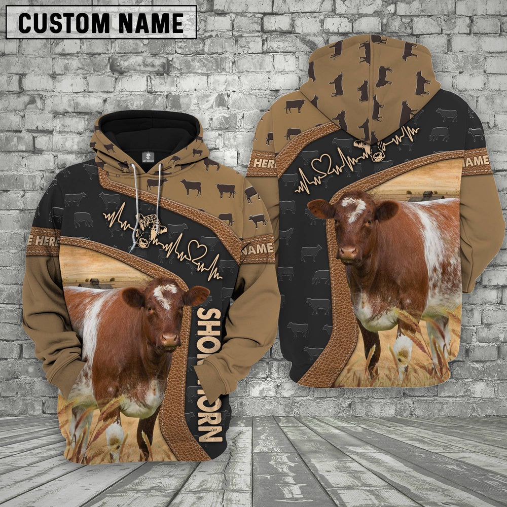 Shorthorn Custom Name Heart Beat Hoodie, Farmer Hoodie, Custom Farm Shirts, Farmer T Shirt