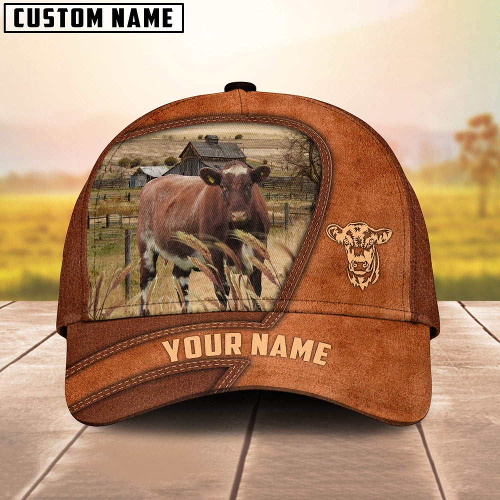 Shorthorn Customized Name Brown Leather Pattern Cap, Farmer Cap, Cap For Farmers, Best Farm Hat, Farm Use Hat