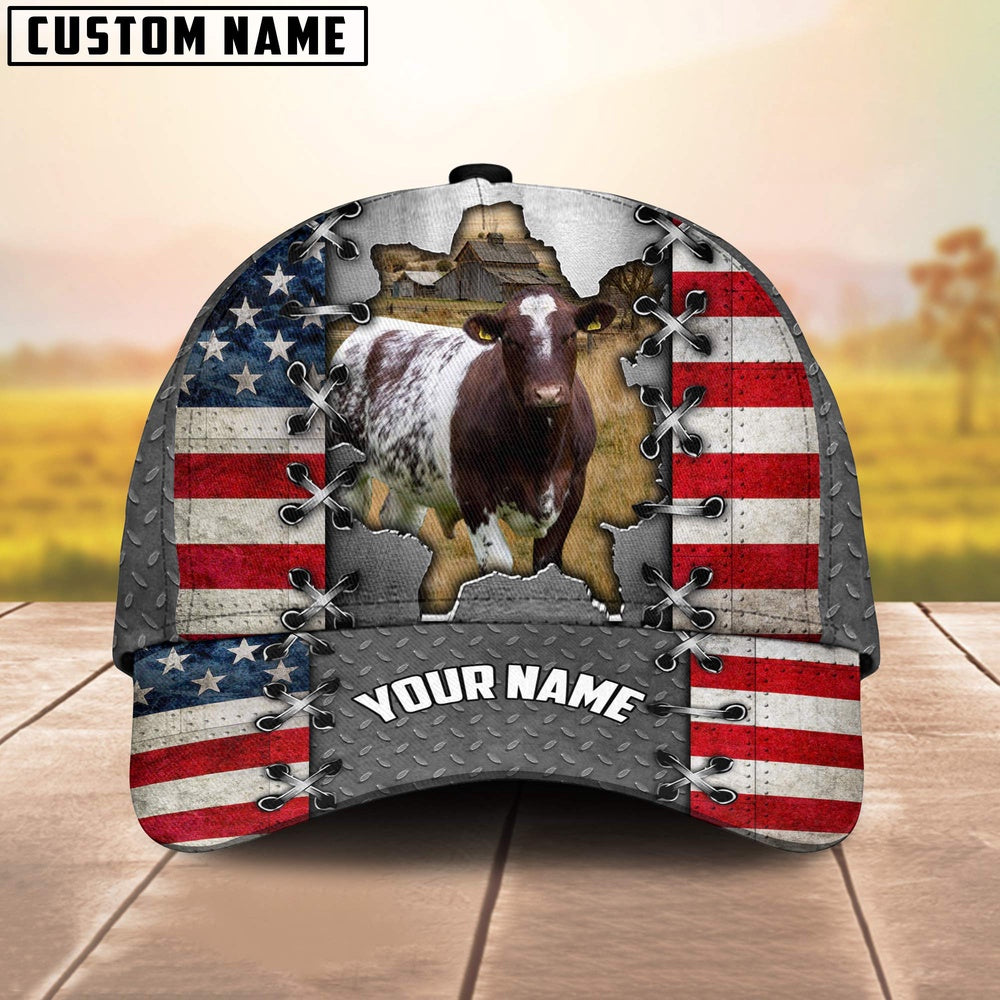 Shorthorn Customized Name US Flag Cap, Farmer Cap, Cap For Farmers, Best Farm Hat, Farm Use Hat