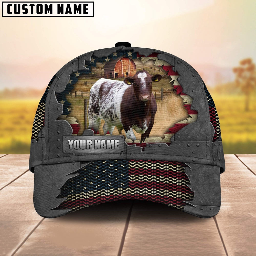 Shorthorn Customized Name US Flag Net Cap, Farmer Cap, Cap For Farmers, Best Farm Hat, Farm Use Hat