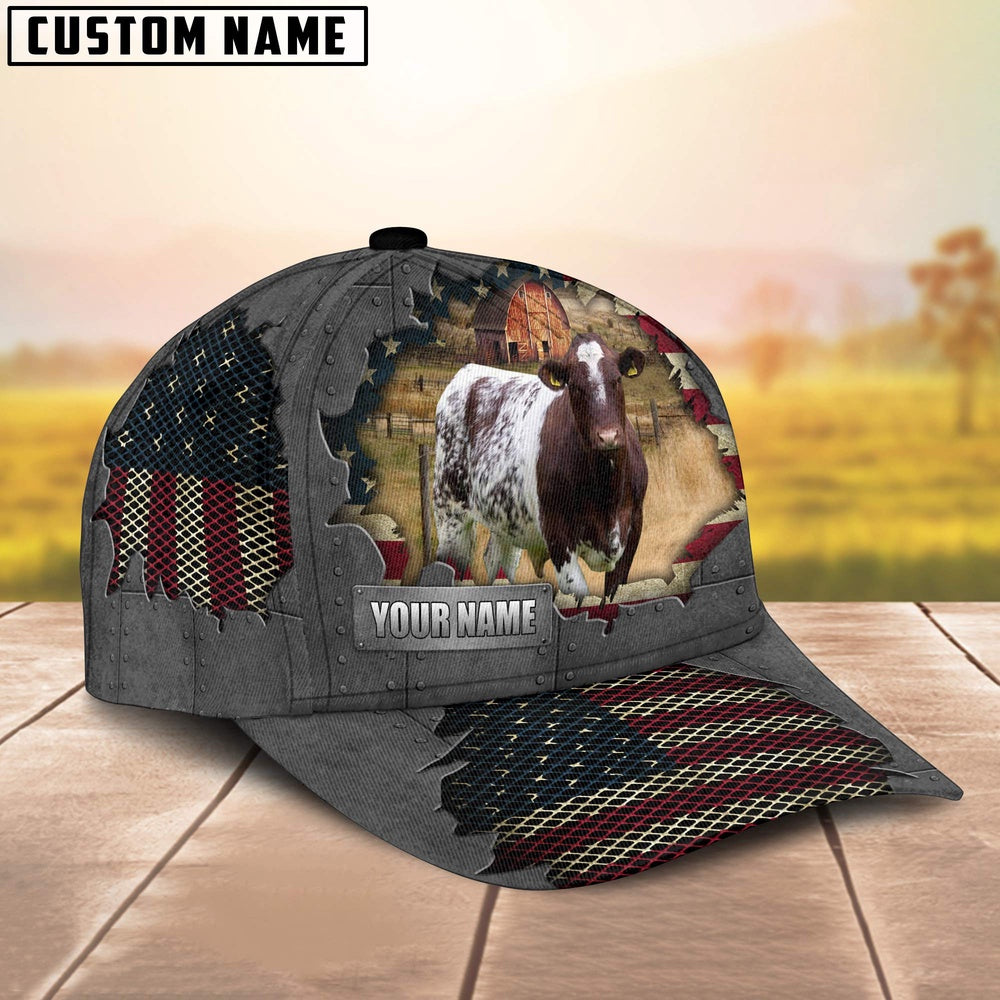 Shorthorn Customized Name US Flag Net Cap, Farmer Cap, Cap For Farmers, Best Farm Hat, Farm Use Hat