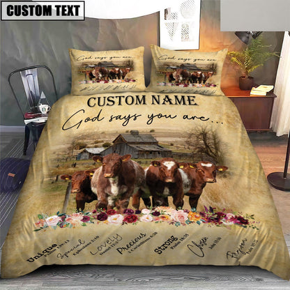 Shorthorn God Says You Are Custom Name Bedding Set, Farm Bedding Set, Farmhouse Bedding Set
