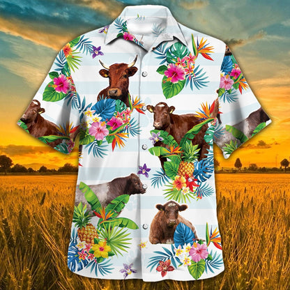 Shorthorn Hawaiian Theme Plants Pineapple All Over Printed Hawaiian Shirt, Farm Hawaiian Shirt, Farmer Hawaii