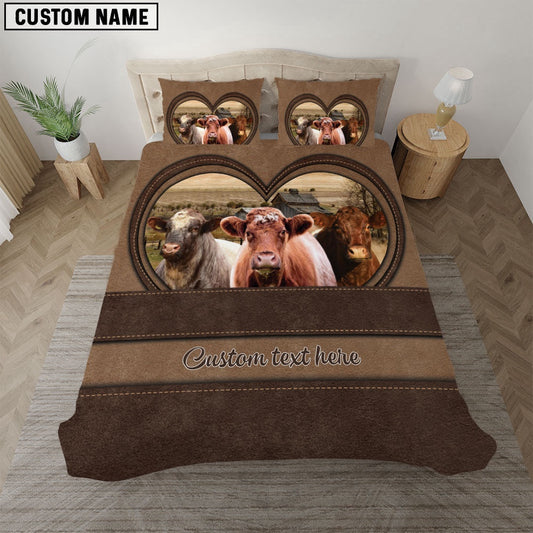 Shorthorn In Heart Custom Name Bedding Set, Farm Bedding Set, Farmhouse Bedding Set