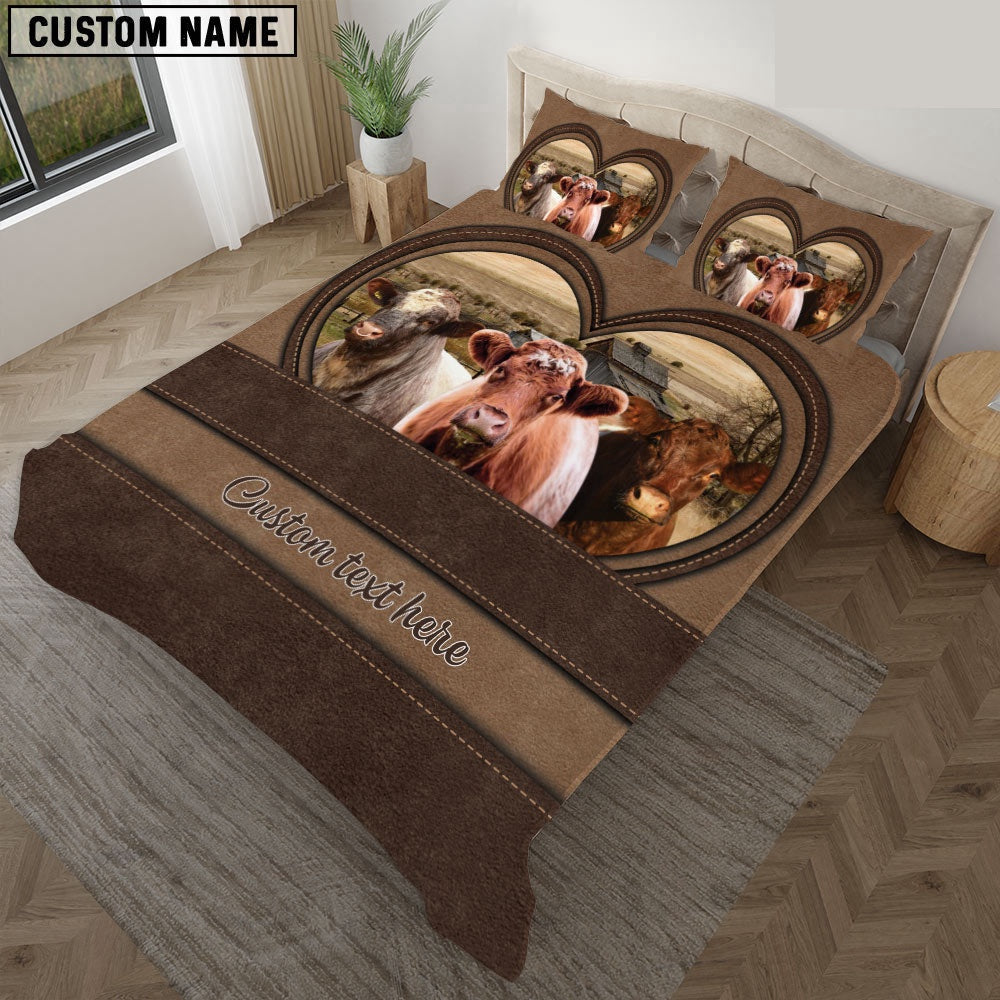 Shorthorn In Heart Custom Name Bedding Set, Farm Bedding Set, Farmhouse Bedding Set