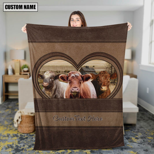 Shorthorn In Heart Personalized Name Blanket, Farm Blanket, Farm Animal Blanket