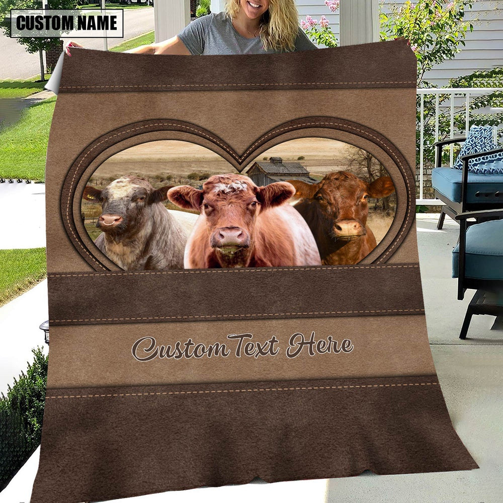 Shorthorn In Heart Personalized Name Blanket, Farm Blanket, Farm Animal Blanket