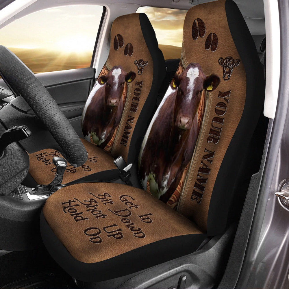 Shorthorn Leather Carving Customized Name Car Seat Cover, Car Seat Cover, Farm Car Seat Cover, Pet Seat Covers