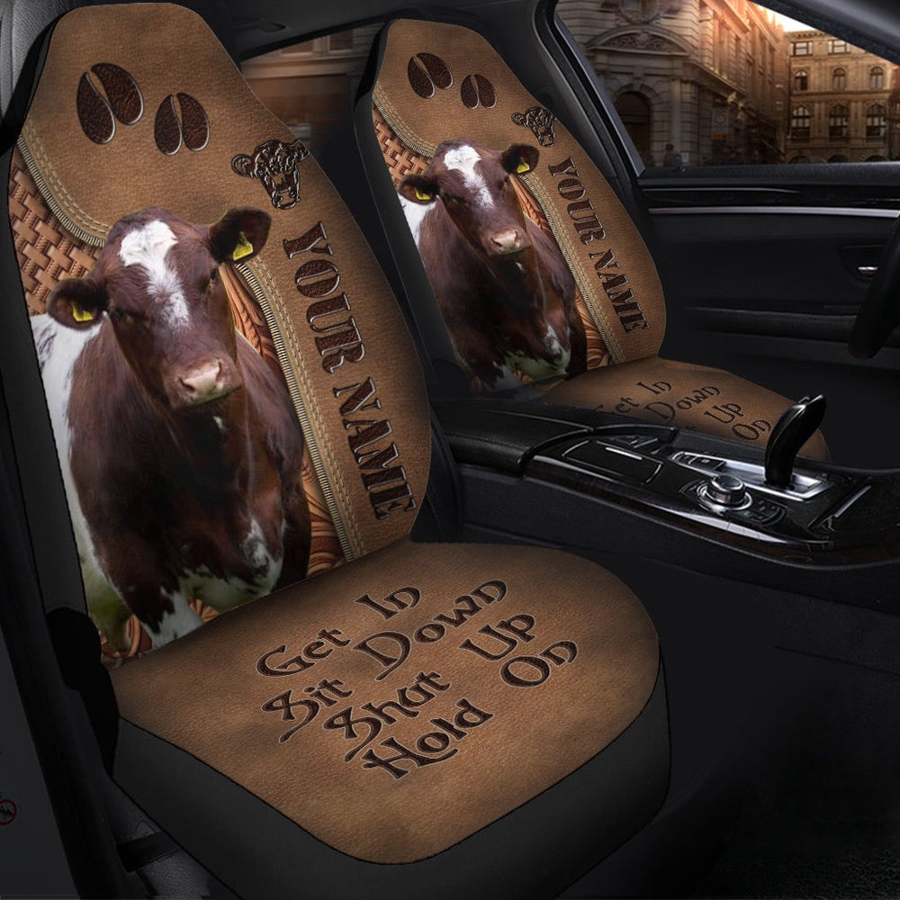 Shorthorn Leather Carving Customized Name Car Seat Cover, Car Seat Cover, Farm Car Seat Cover, Pet Seat Covers