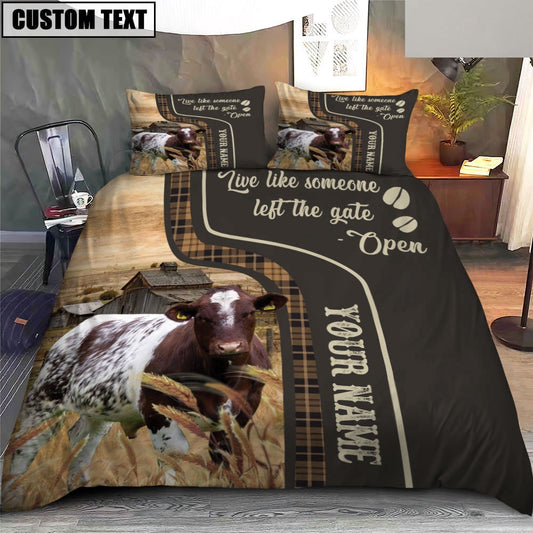 Shorthorn Like Someone Left The Gate Open Customized Name Bedding Set, Farm Bedding Set, Farmhouse Bedding Set