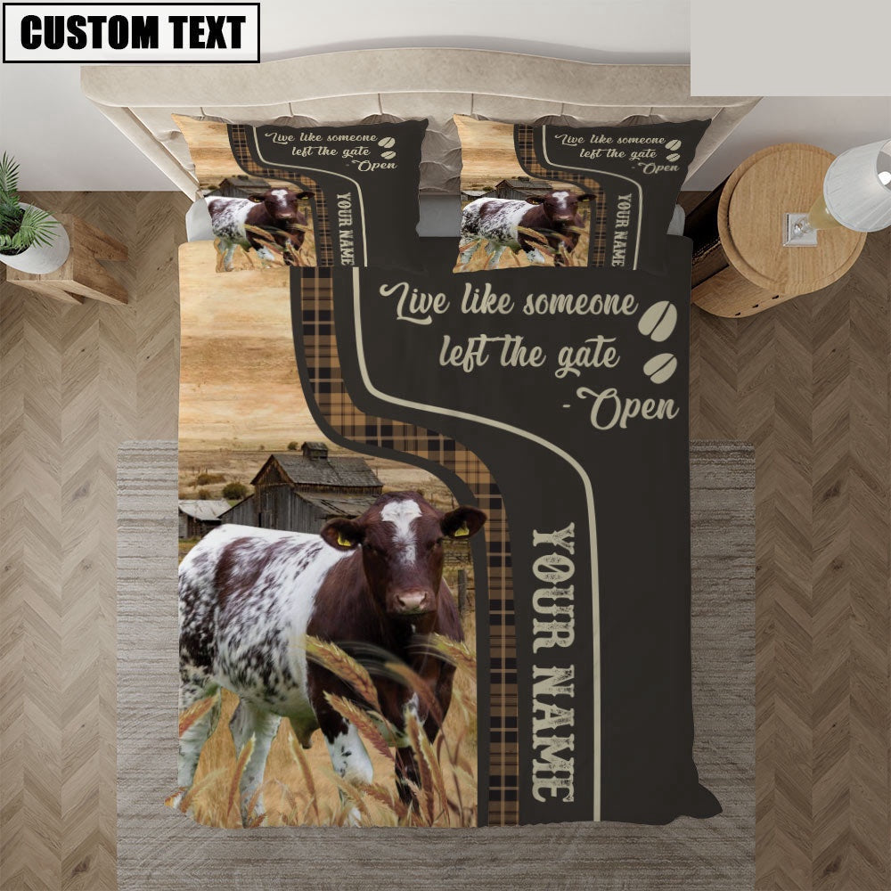 Shorthorn Like Someone Left The Gate Open Customized Name Bedding Set, Farm Bedding Set, Farmhouse Bedding Set