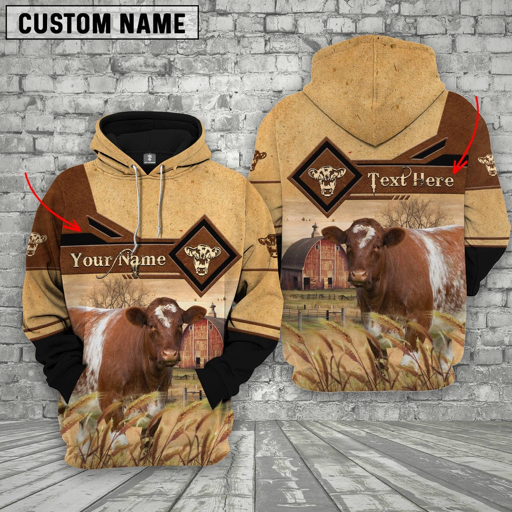 Shorthorn On Farms Custom Name Printed 3D Hoodie, Farmer Hoodie, Custom Farm Shirts, Farmer T Shirt