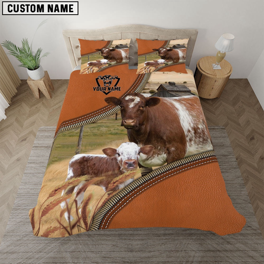 Shorthorn On The Farm Customized Name 3D Bedding Set, Farm Bedding Set, Farmhouse Bedding Set