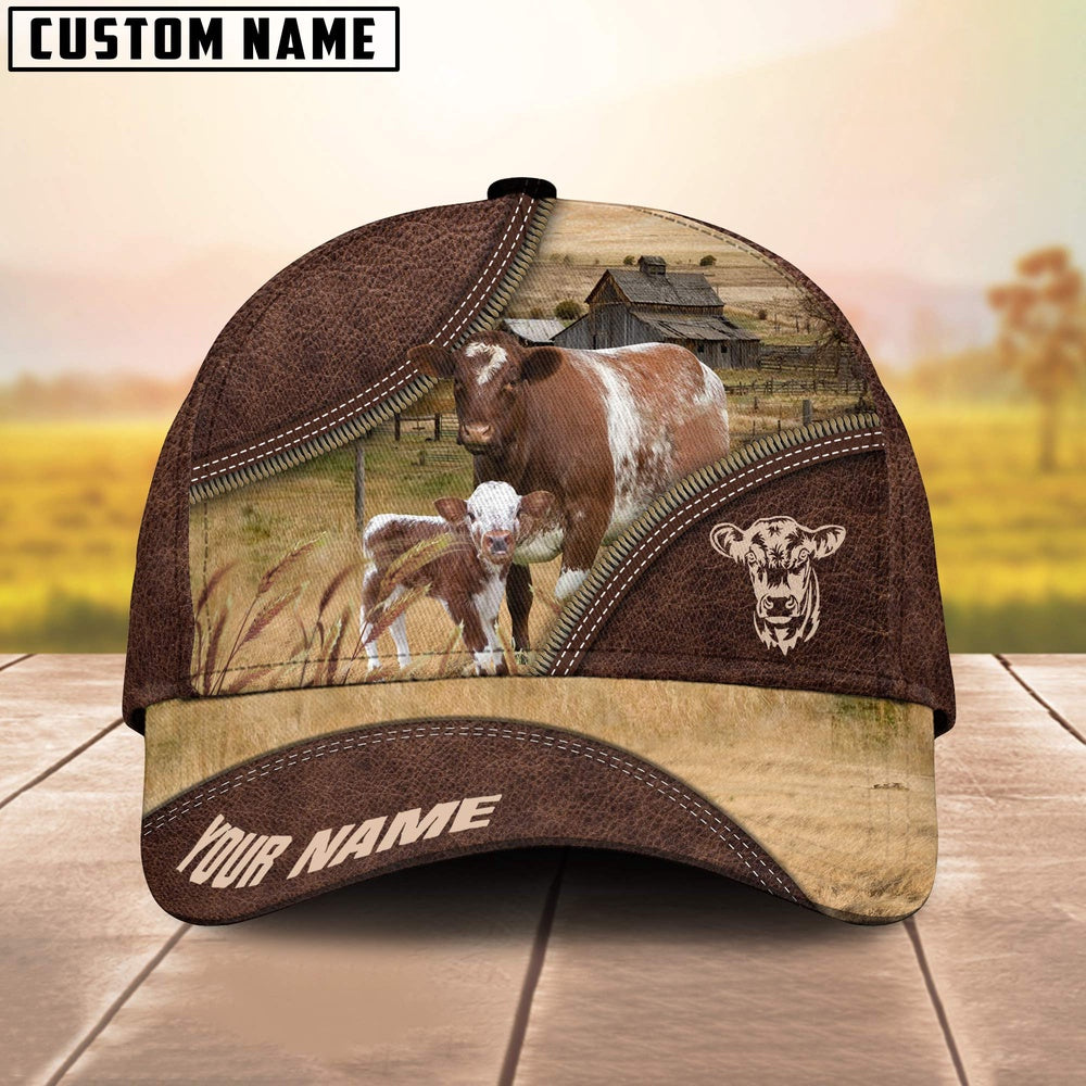 Shorthorn On The Farm Customized Name 3D Brown Cap, Farmer Cap, Cap For Farmers, Best Farm Hat, Farm Use Hat