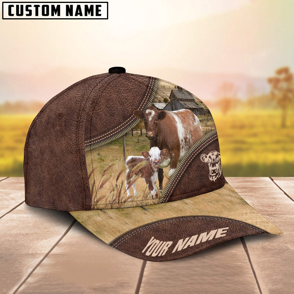 Shorthorn On The Farm Customized Name 3D Brown Cap, Farmer Cap, Cap For Farmers, Best Farm Hat, Farm Use Hat