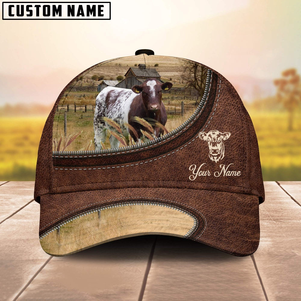 Shorthorn On The Farm Customized Name Leather Pattern Cap, Farmer Cap, Cap For Farmers, Best Farm Hat, Farm Use Hat
