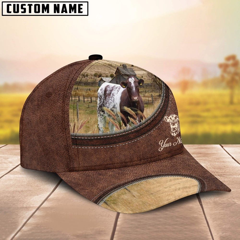 Shorthorn On The Farm Customized Name Leather Pattern Cap, Farmer Cap, Cap For Farmers, Best Farm Hat, Farm Use Hat