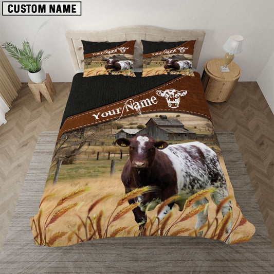 Shorthorn On The Field Customized Name Bedding Set, Farm Bedding Set, Farmhouse Bedding Set