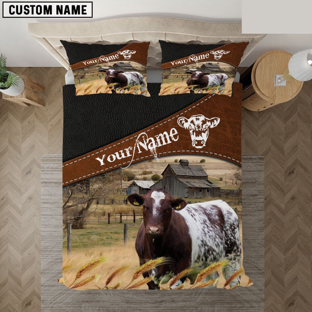 Shorthorn On The Field Customized Name Bedding Set, Farm Bedding Set, Farmhouse Bedding Set