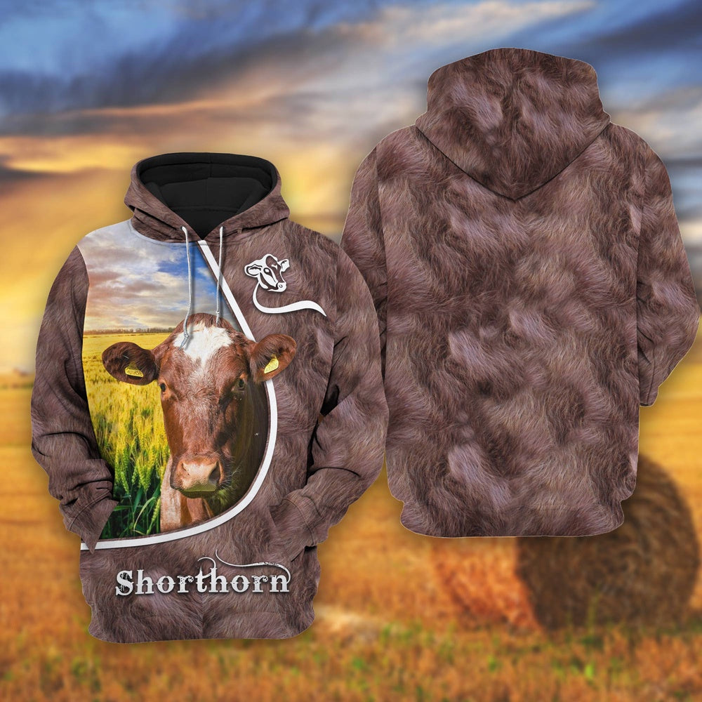 Shorthorn On The Wheat Field All Over Printed Shirts, Farmer Hoodie, Farm Themed Shirts, Farm Tee Shirts