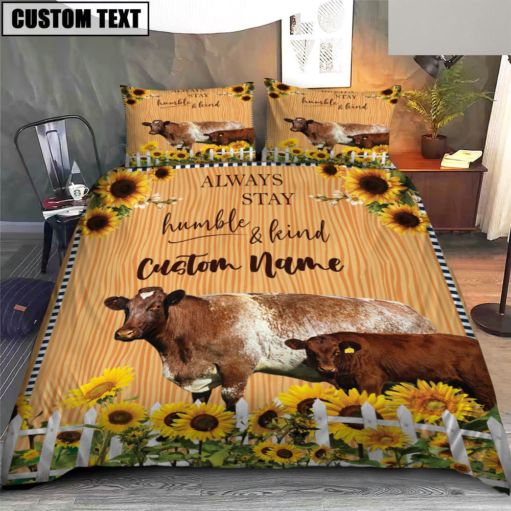 Shorthorn Stay Humble And Kind Custom Name Bedding Set, Farm Bedding Set, Farmhouse Bedding Set
