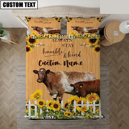 Shorthorn Stay Humble And Kind Custom Name Bedding Set, Farm Bedding Set, Farmhouse Bedding Set