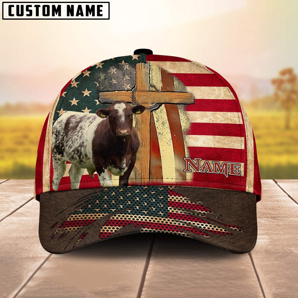 Shorthorn USA Flag Customized Name Cap, Farmer Cap, Cap For Farmers, Best Farm Hat, Farm Use Hat