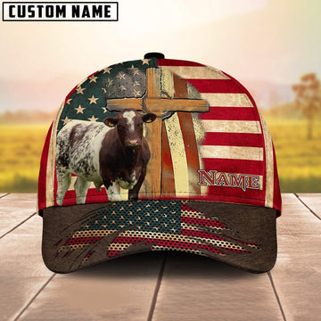 Shorthorn USA Flag Customized Name Cap, Farmer Cap, Cap For Farmers, Best Farm Hat, Farm Use Hat