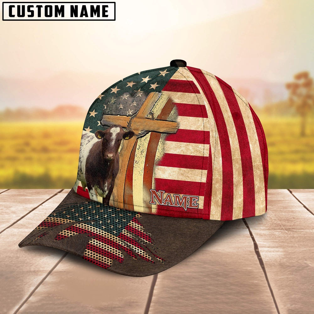Shorthorn USA Flag Customized Name Cap, Farmer Cap, Cap For Farmers, Best Farm Hat, Farm Use Hat