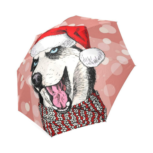 Siberian Husky Christmas Print Foldable Umbrella, Christmas Umbrella, Xmas Umbrella