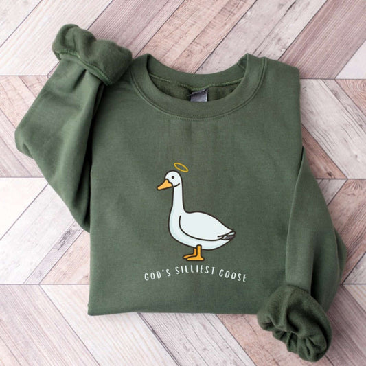 Silly Goose God'S Embroidered Sweatshirt 2D Crewneck Sweatshirt For Men Women, Christmas Embroidered, Christmas Gifts