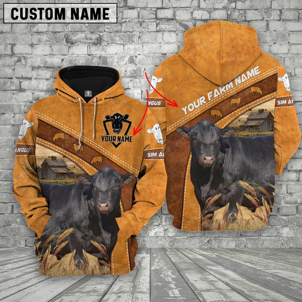 Sim Angus 3D Customized Name Farm Name Hoodie, Farmer Hoodie, Custom Farm Shirts, Farmer T Shirt