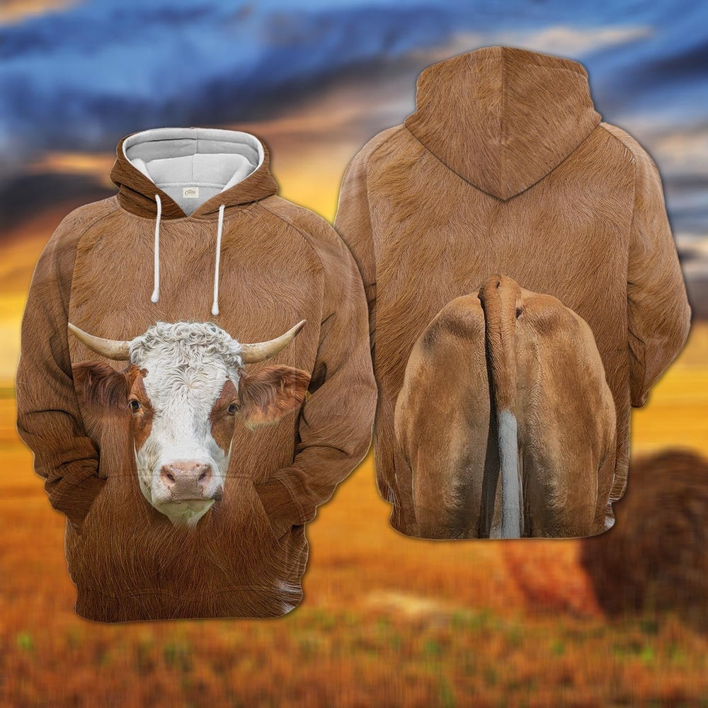 Simmental All Over Printed Hoodie, Farmer Hoodie, Farm Themed Shirts, Farm Tee Shirts