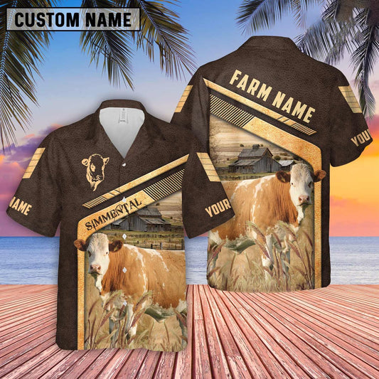 Simmental Brown Pattern Customized Name Hawaiian Shirt, Farm Hawaiian Shirt, Farmer Hawaii