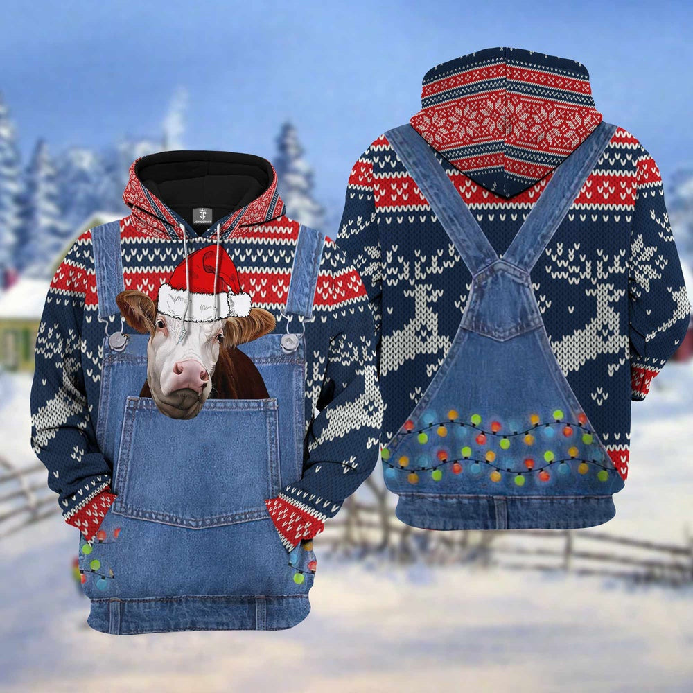 Simmental Cattle Christmas Knitting Hoodie Pattern 3D, Farmer Hoodie, Farm Themed Shirts, Farm Tee Shirts