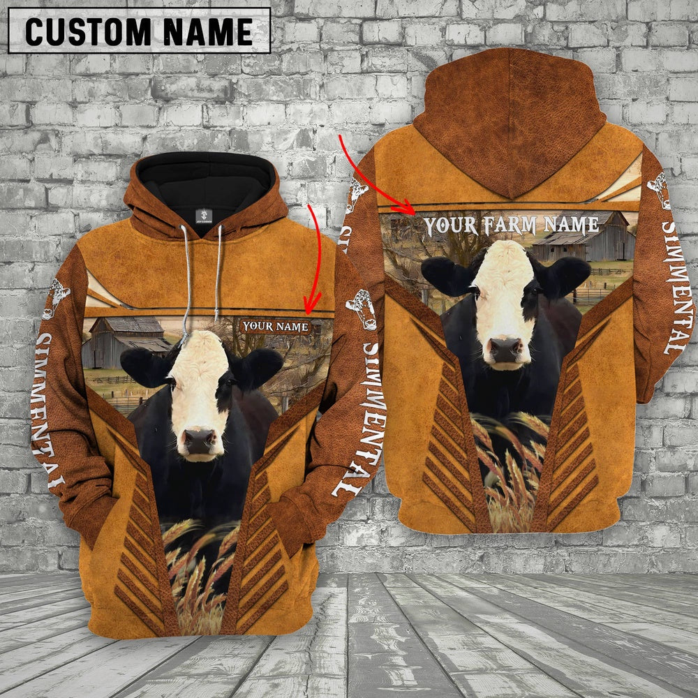 Simmental Cattle Custom Name Printed 3D Retro Hoodie, Farmer Hoodie, Custom Farm Shirts, Farmer T Shirt