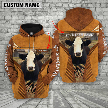 Simmental Cattle Custom Name Printed 3D Retro Hoodie, Farmer Hoodie, Custom Farm Shirts, Farmer T Shirt