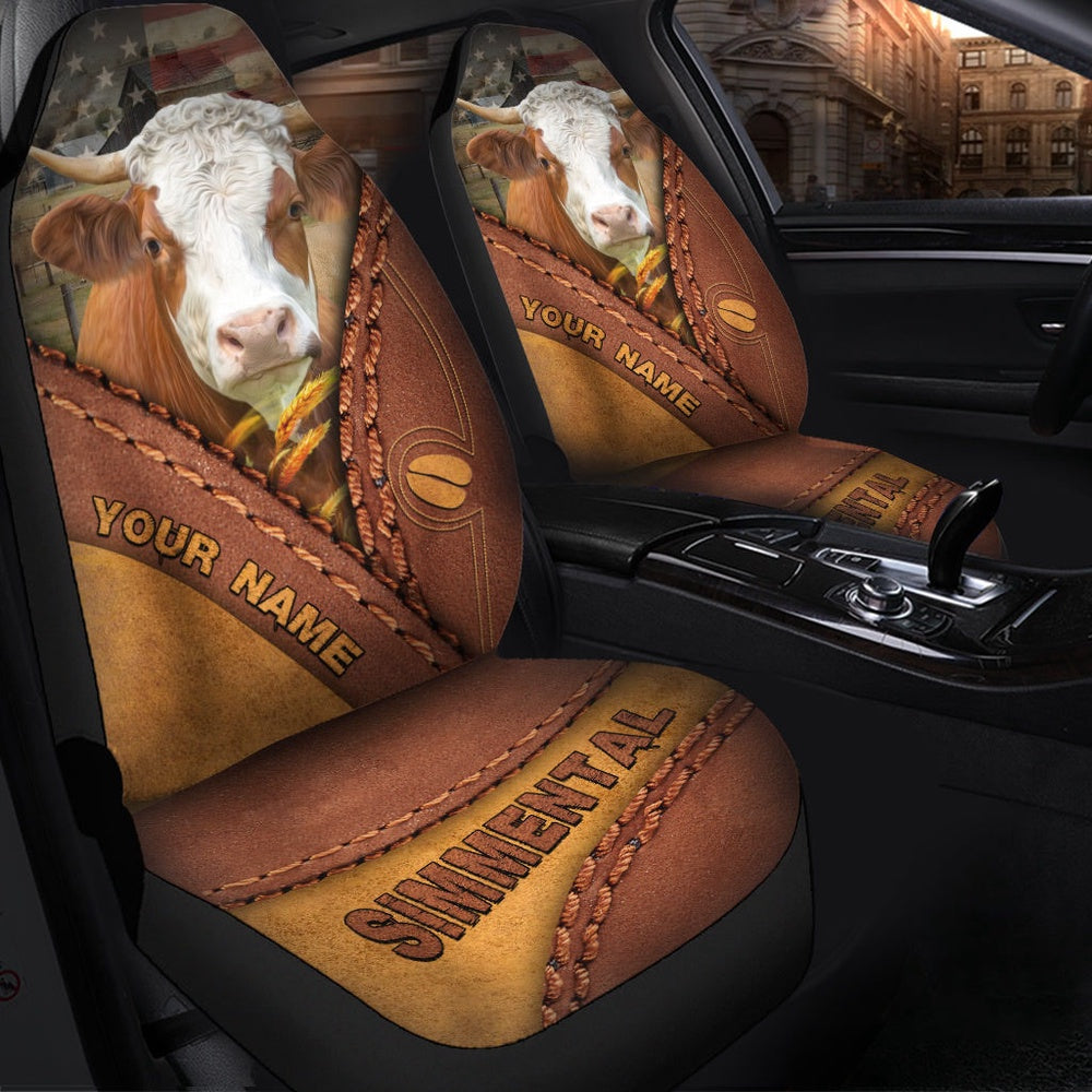 Simmental Cattle Leather Pattern Customized Name Car Seat Cover, Car Seat Cover, Farm Car Seat Cover, Pet Seat Covers