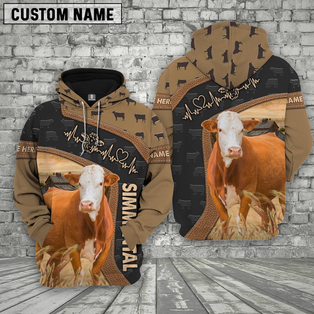 Simmental Custom Name Heart Beat Hoodie, Farmer Hoodie, Custom Farm Shirts, Farmer T Shirt