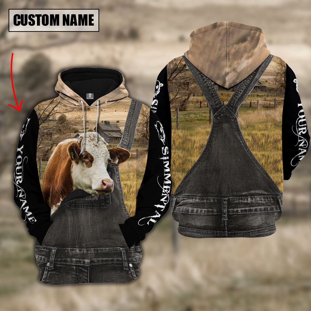 Simmental Custom Name Overalls Hoodie, Farmer Hoodie, Custom Farm Shirts, Farmer T Shirt