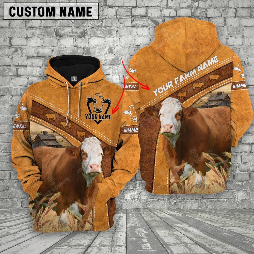 Simmental Custom Name Printed Cattle 3D Hoodie, Farmer Hoodie, Custom Farm Shirts, Farmer T Shirt