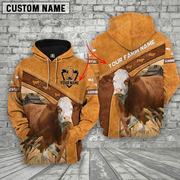 Simmental Custom Name Printed Cattle 3D Hoodie, Farmer Hoodie, Custom Farm Shirts, Farmer T Shirt
