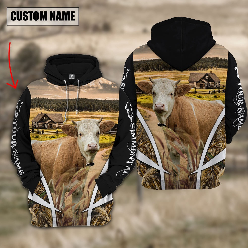 Simmental Custom Name Wheat Farm Hoodie, Farmer Hoodie, Custom Farm Shirts, Farmer T Shirt