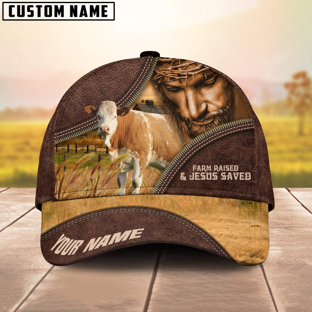 Simmental Farm & Jesus Customized Name Cap, Farmer Cap, Cap For Farmers, Best Farm Hat, Farm Use Hat